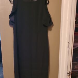 Nina Leonard Black Sheath Midi Dress Cold Shoulder Cocktail